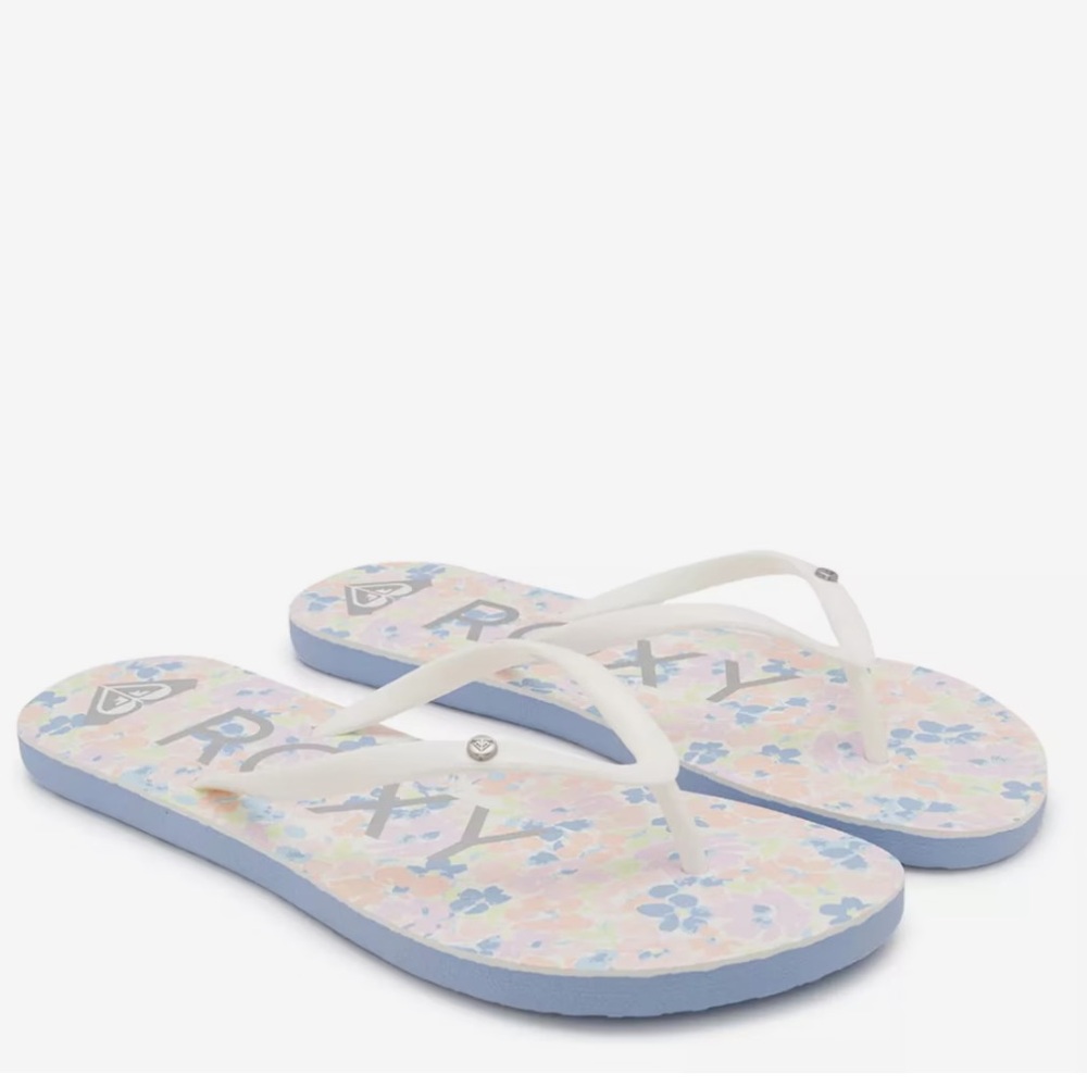 Roxy Pastel Floral Flip Flops with White Straps size 6